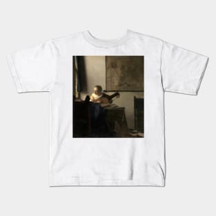 Woman with a Lute near a Window by Jan Vermeer Kids T-Shirt